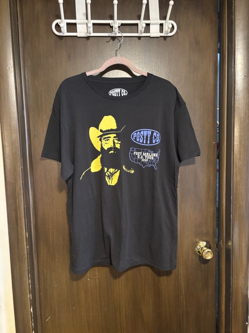 Posty Co. Black Short Sleeve Graphic Tee with Yellow Print